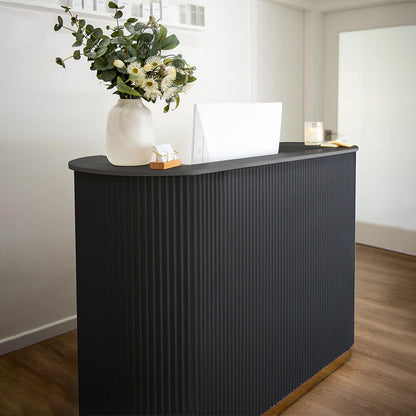 Lux Fluted Reception Desk Black with Gold Base -120CM — photo 3
