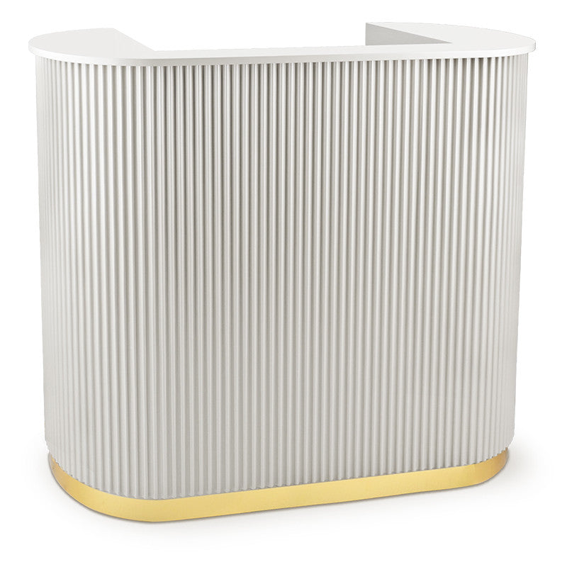 Lux Fluted Reception Desk White Color with Gold Base D07 -120CM — photo 1