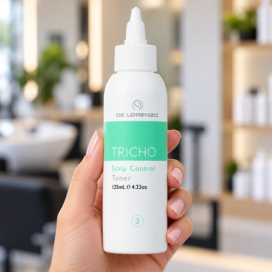 De Lorenzo Tricho Scalp Control Toner 125ml showing its applicator nozzle.
