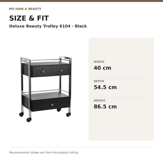 Deluxe Beauty Trolley 6104 – Black dimensions: Width: 40 cm; Depth: 54.5 cm; Height: 86.5 cm