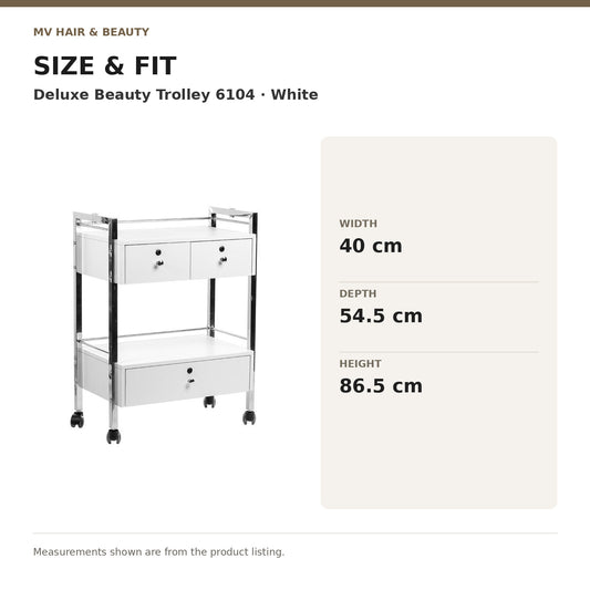 Deluxe Beauty Trolley 6104 – White dimensions: Width: 40 cm; Depth: 54.5 cm; Height: 86.5 cm