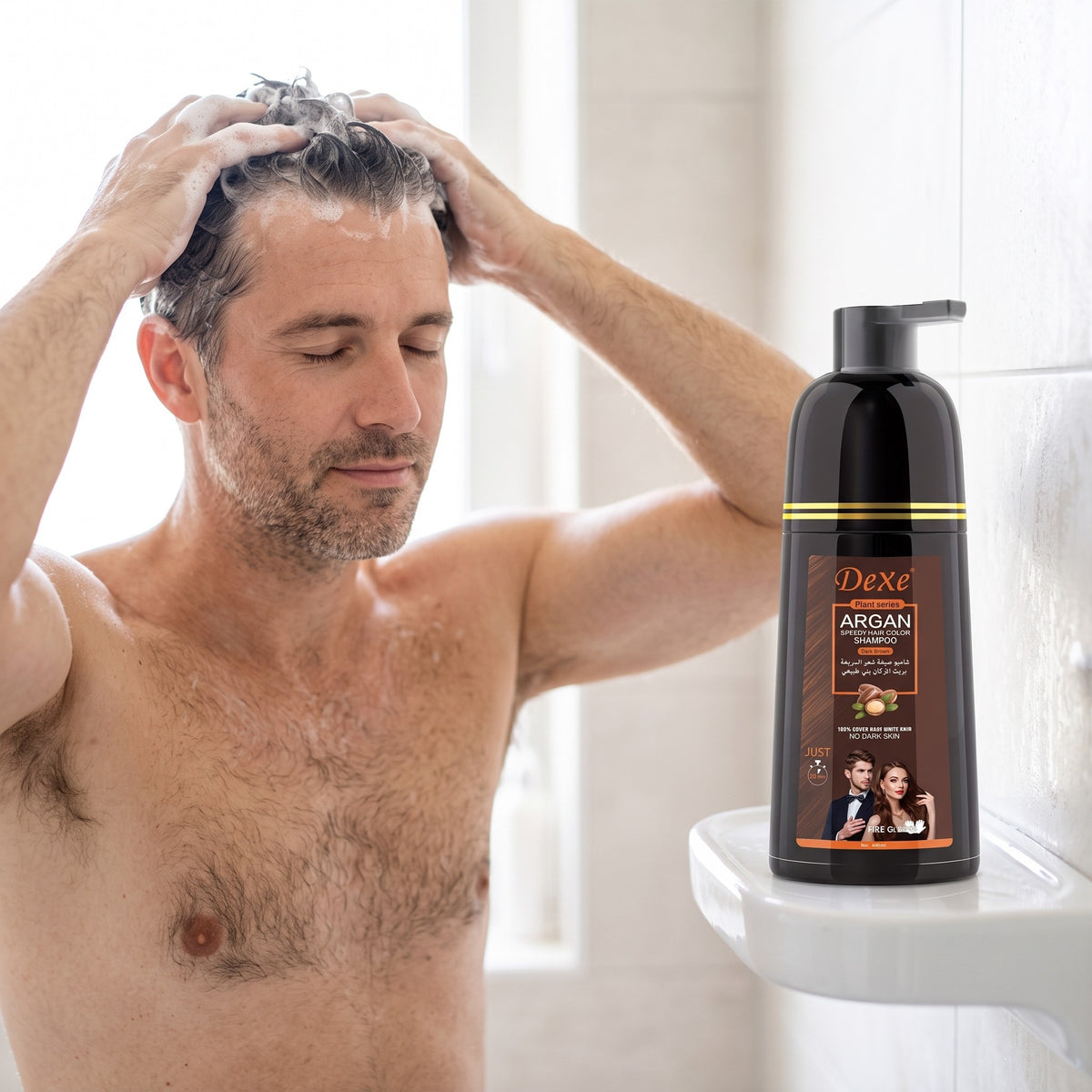 Dexe Dark Brown Hair Shampoo 400ml – applying to wet hair