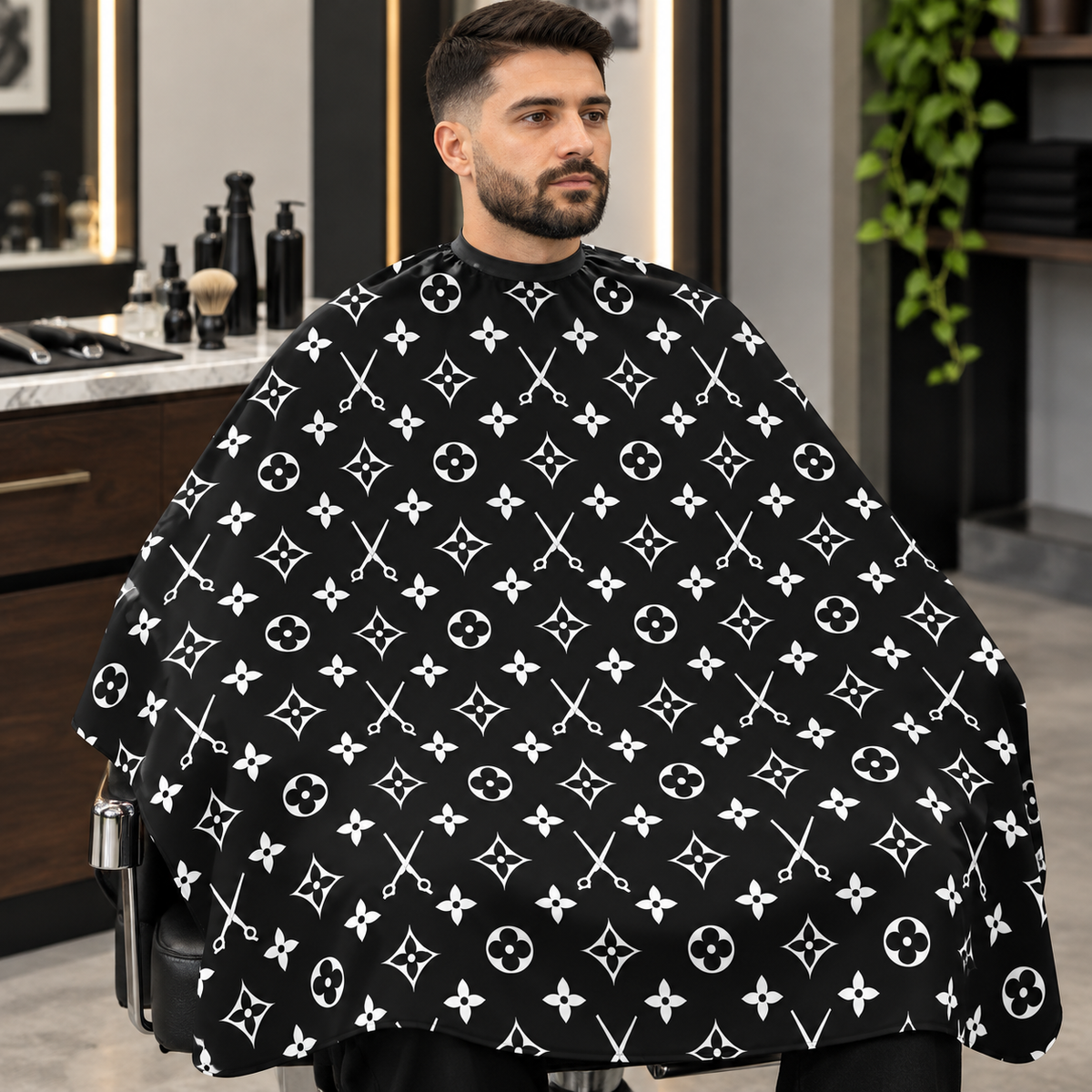 Dincer Cutting Cape LV Black+white — illustrative salon or use photograph