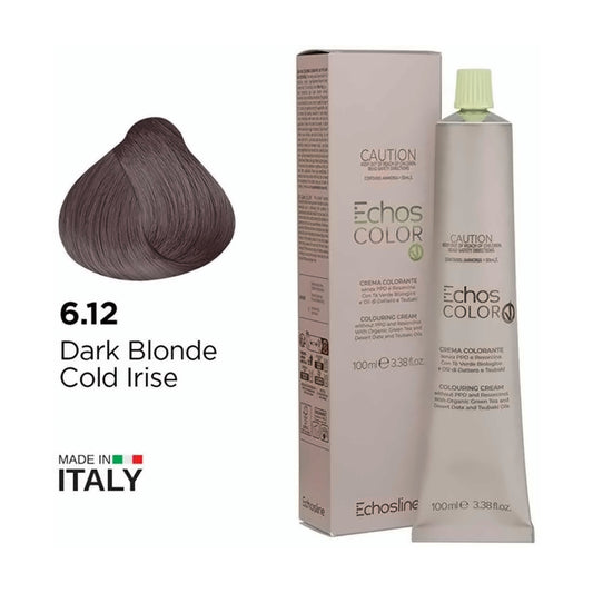 Echos Color Vegan Hair Colour 6.12 Dark Blonde Cold Irise - MV hair and beauty