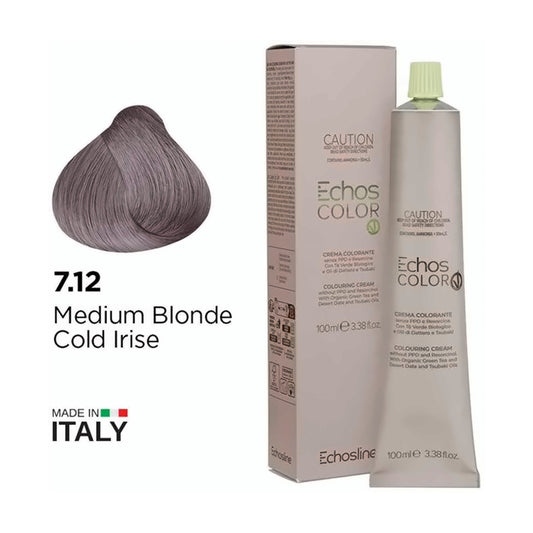 Echos Color Vegan Hair Colour 7.12 Medium Blonde Cold Irise - MV hair and beauty