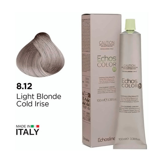Echos Color Vegan Hair Colour 8.12 Light Blonde Cold Irise - MV hair and beauty
