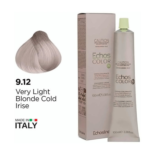 Echos Color Vegan Hair Colour 9.12 Very Light Blonde Cold Irise - MV hair and beauty