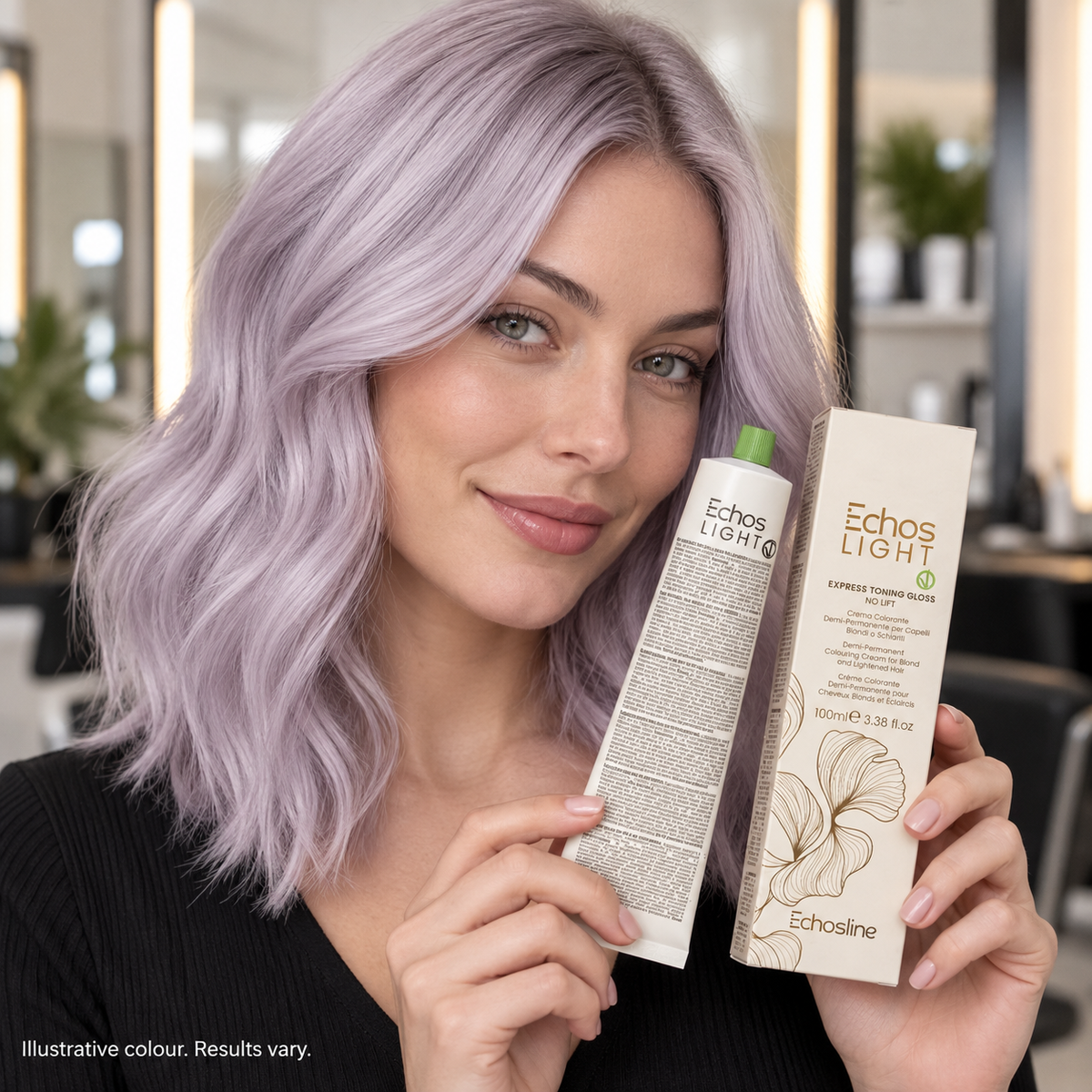Echos Color Vegan Light Toning Gloss Lilac — model and salon context