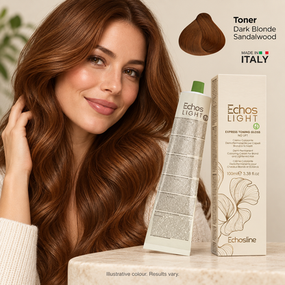 Echos Color Vegan Light Toning Gloss Sandalwood — model and salon context