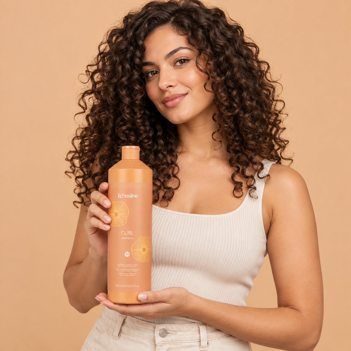 Echosline Curl Shampoo 1L — model and salon context
