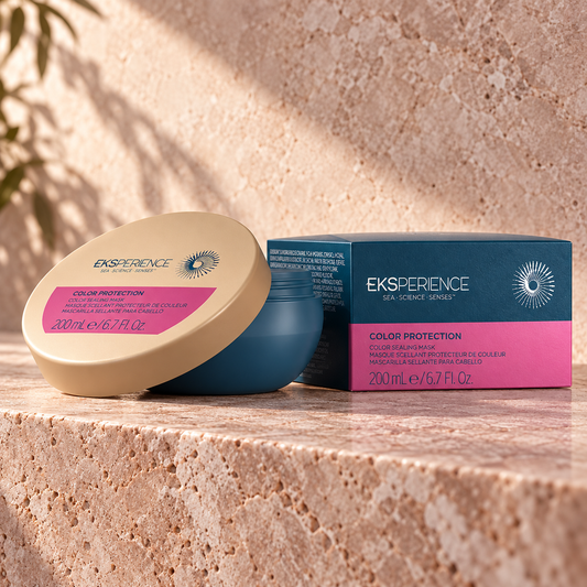 Eksperience colour sealing mask jar and carton in a studio setting