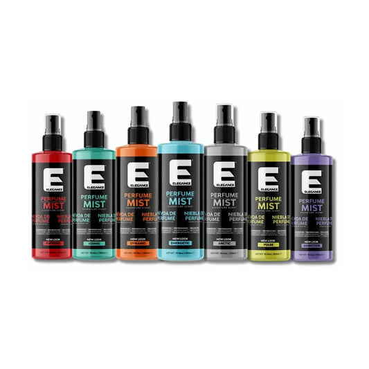 Elegance Perfume Mist 300ml range in seven stocked scents