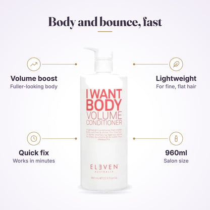 Eleven Australia I Want Body Volume Conditioner 960ml features infographic