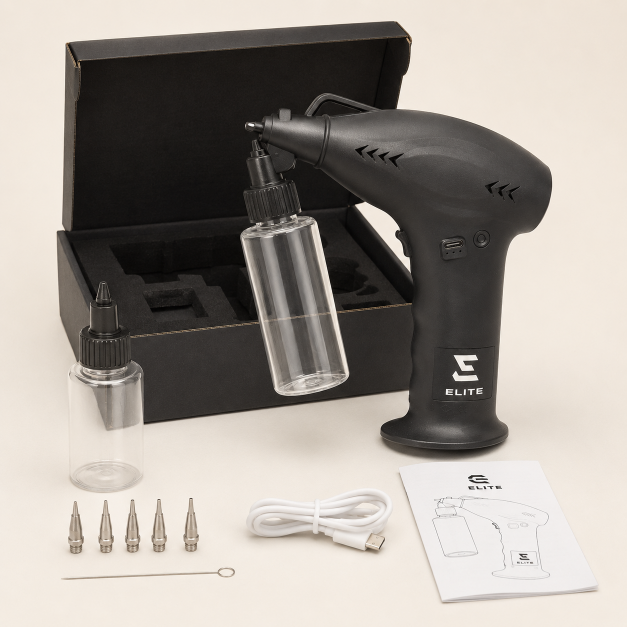 Elite ELT-007 cordless no-clog airbrush enhancement spray gun kit with accessories