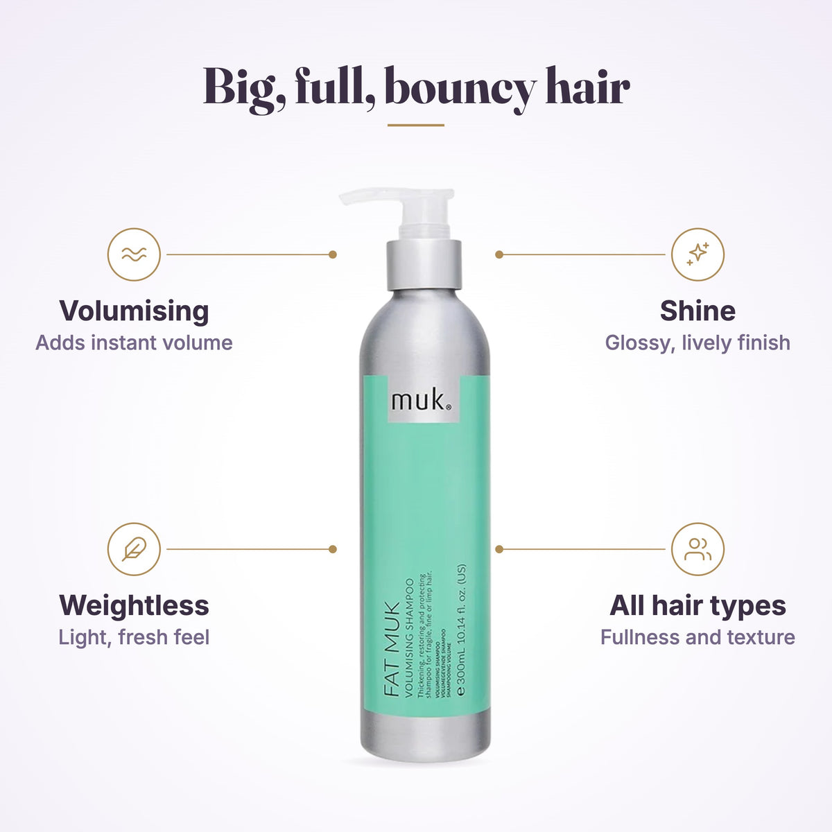 Fat muk Volumising Shampoo 300ml features infographic