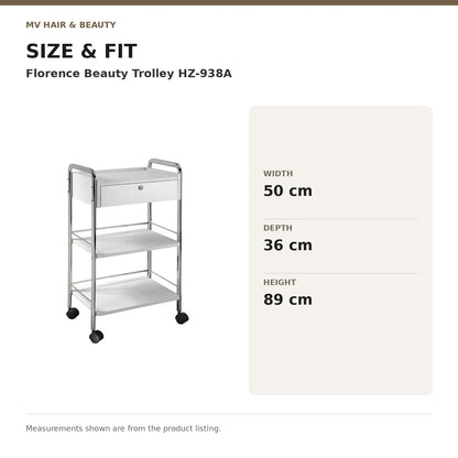 Florence Beauty Trolley HZ-938A dimensions: Width: 50 cm; Depth: 36 cm; Height: 89 cm