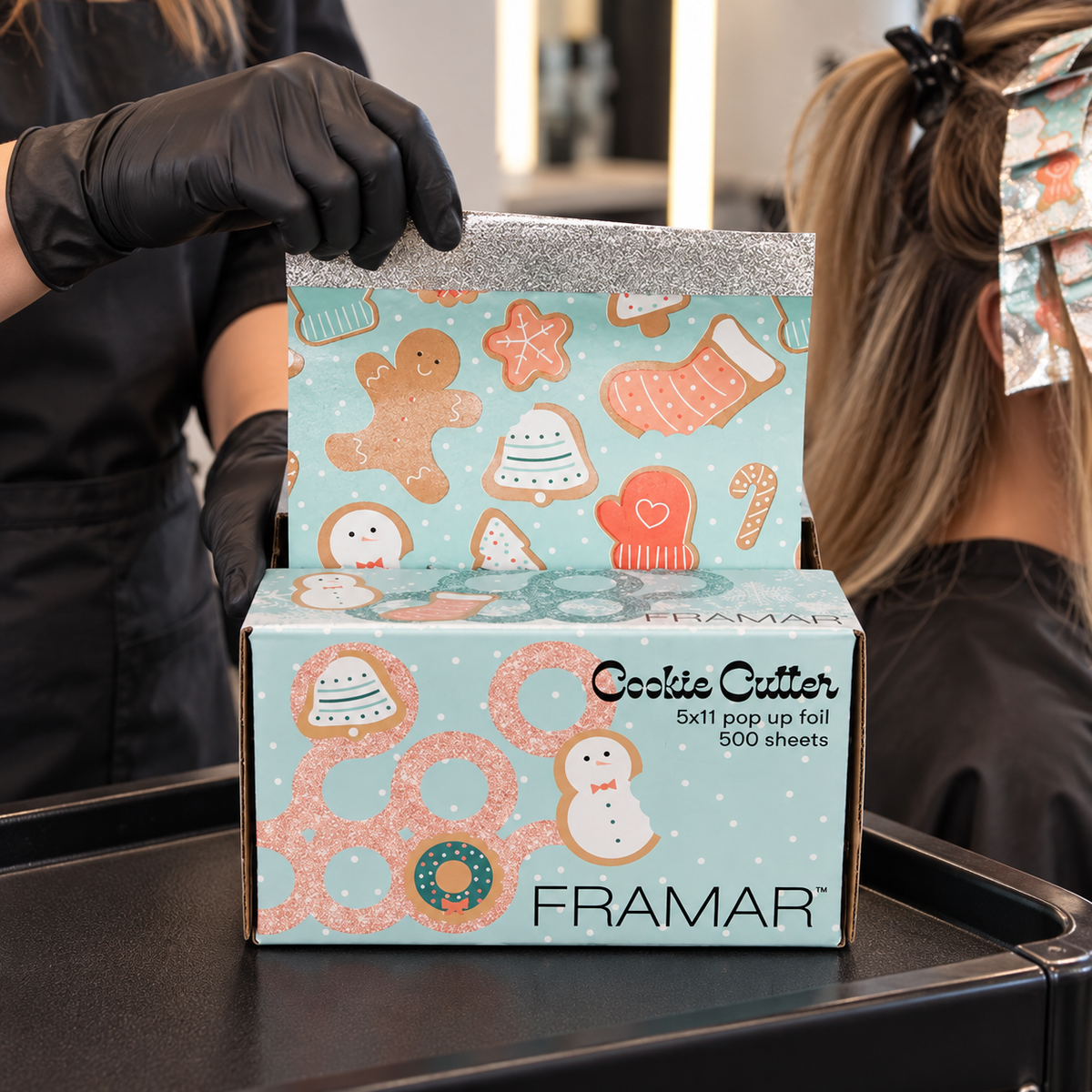 Framar Pop Up Foil Cookie Cutter — model and salon context