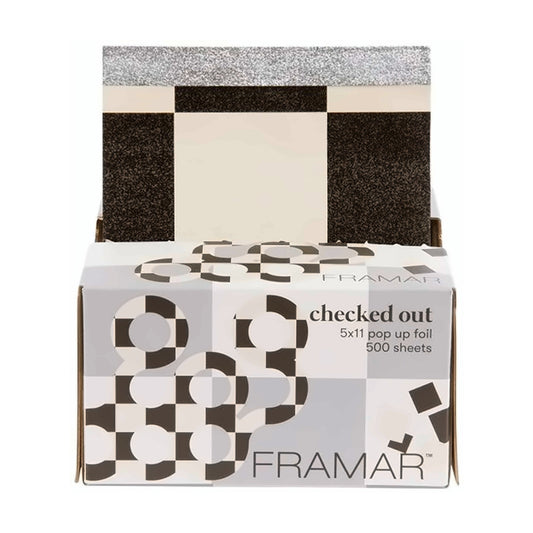 Framar Checked Out Pop Up Foil dispenser box, 500 pre-cut sheets