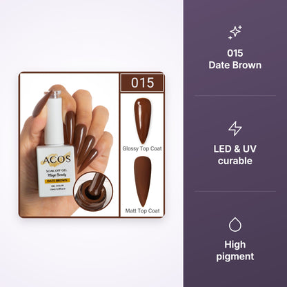 ACOS Magic Beauty Gel Polish 015 Date Brown 15ml key benefits infographic