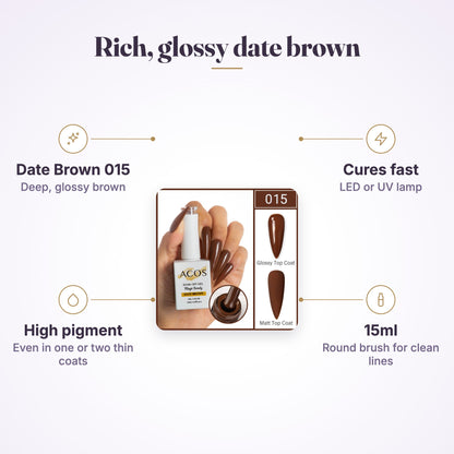 ACOS Magic Beauty Gel Polish 015 Date Brown 15ml features infographic
