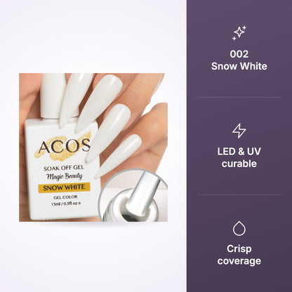 ACOS Magic Beauty Gel Polish 002 Snow White 15ml key benefits infographic
