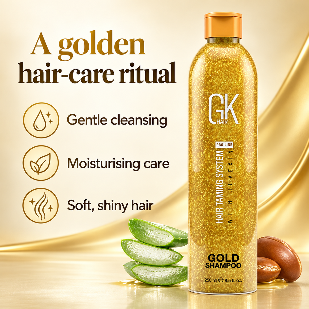 GK Gold Shampoo Hair Taming System 250ml benefit overview