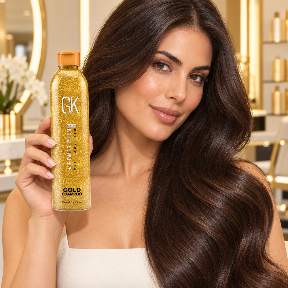 GK Gold Shampoo Hair Taming System 250ml lifestyle photograph