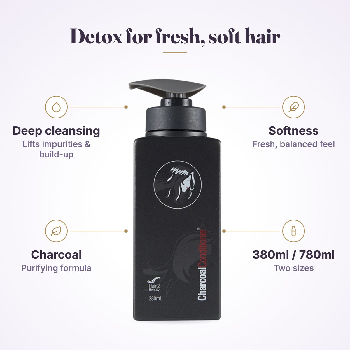 Hair 2 Beauty Charcoal Conditioner features graphic
