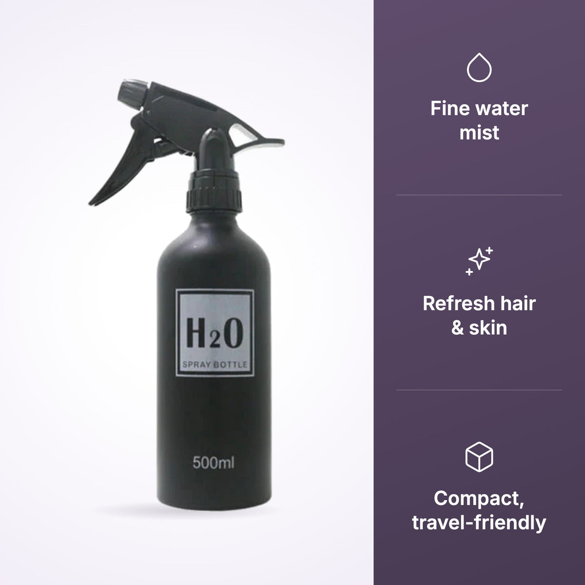 H2O Water Spray Bottle key benefits infographic