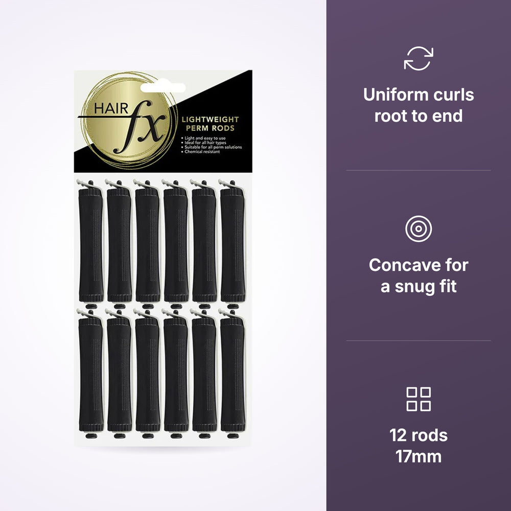 Hair FX perm rods: uniform curls, concave fit, 12 rods 17mm