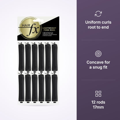 Hair FX perm rods: uniform curls, concave fit, 12 rods 17mm