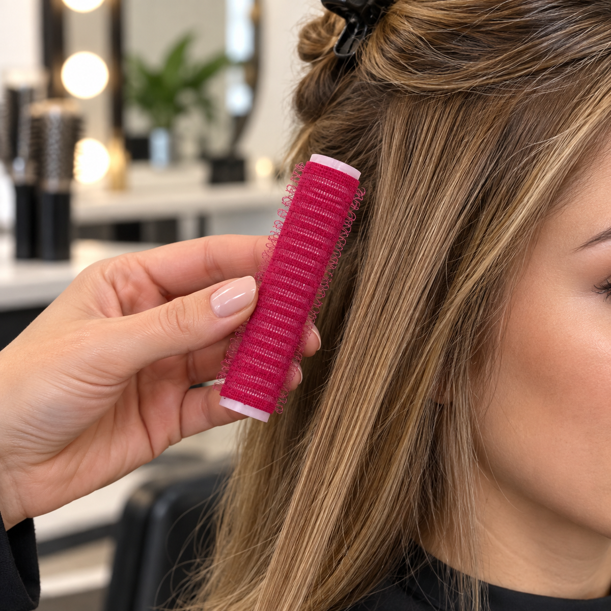 Hair FX Self Gripping Rollers 13mm 6pk — model and salon context