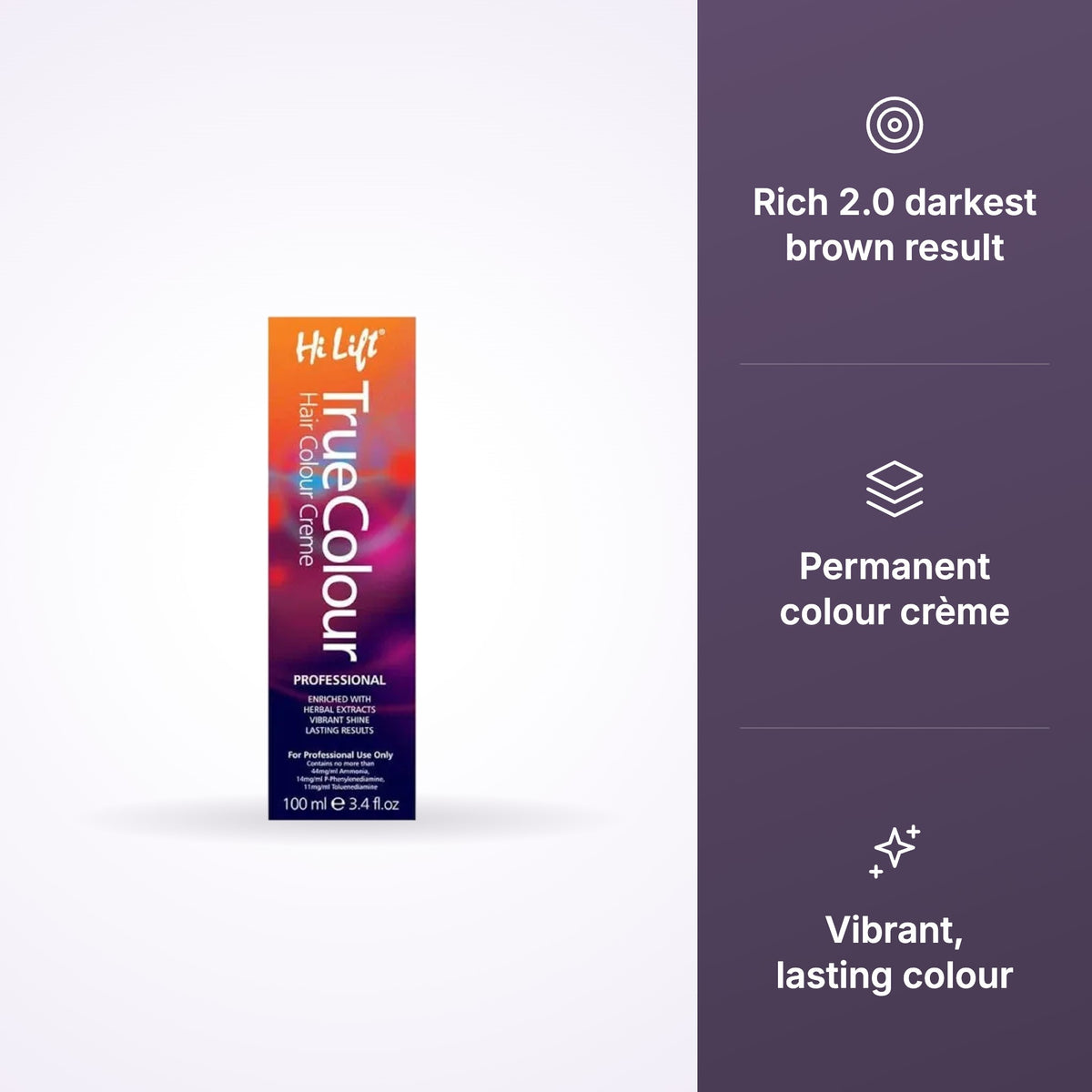 Hi Lift True Colour Hair Colour Cream 100ml 2.0 (Darkest Brown)