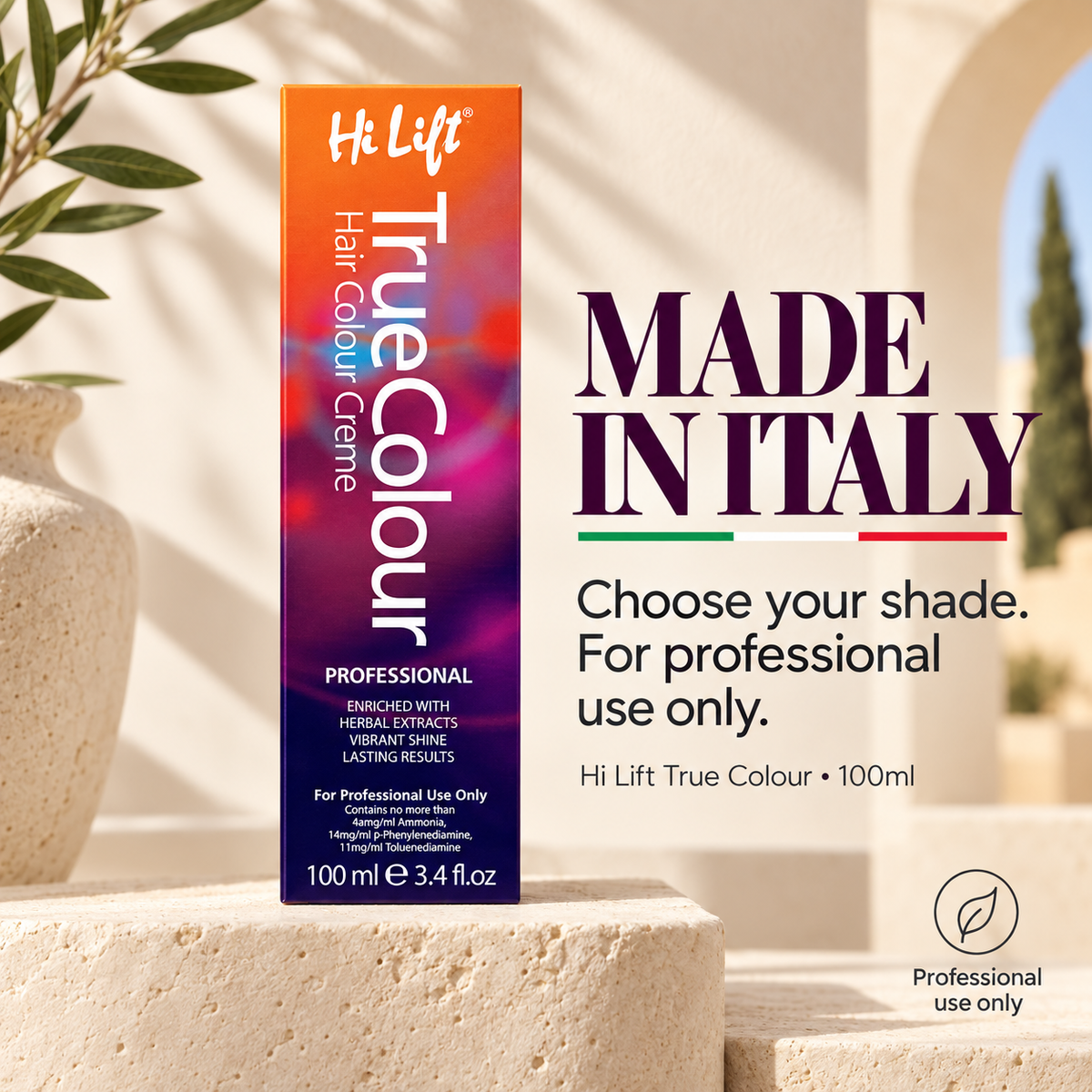 MADE IN ITALY. Choose your shade. For professional use only.