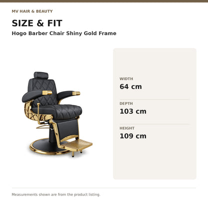 Hogo Barber Chair Shiny Gold Frame dimensions: Width: 64 cm; Depth: 103 cm; Height: 109 cm