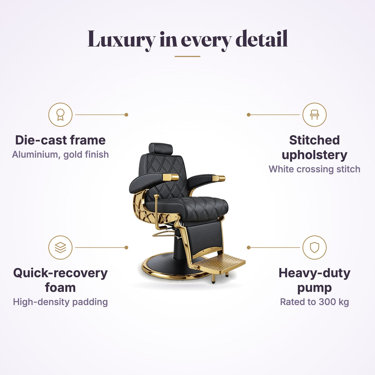 Hogo Barber Chair Shiny Gold Frame, view 4