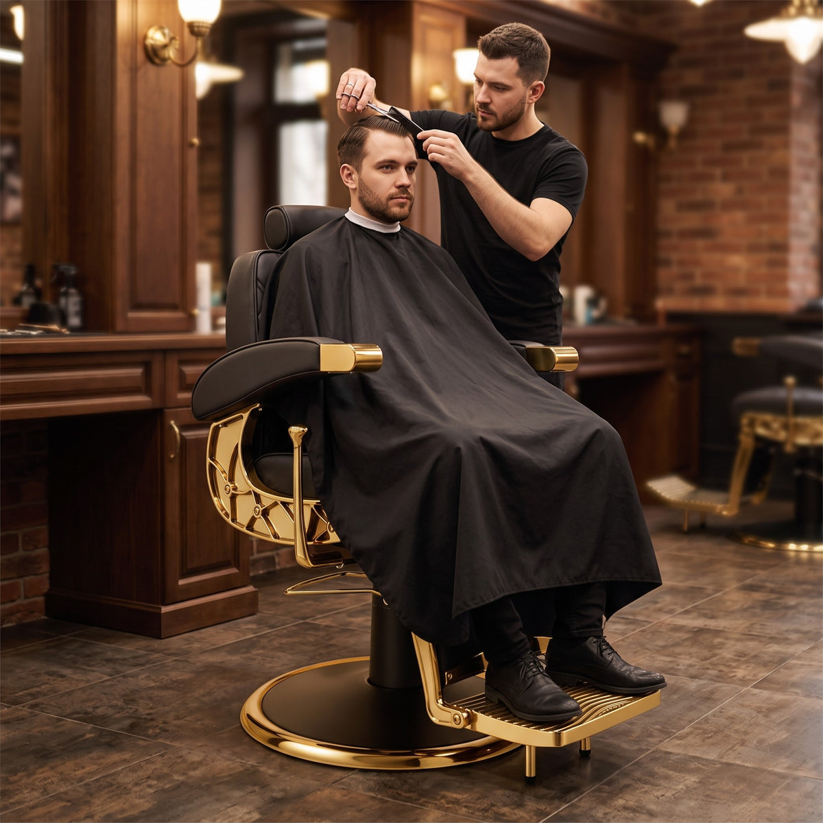 Hogo Barber Chair Shiny Gold Frame, view 3