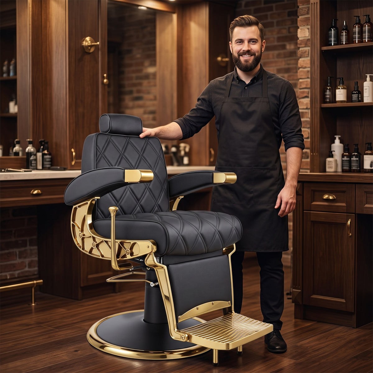 Hogo Barber Chair Shiny Gold Frame, view 5