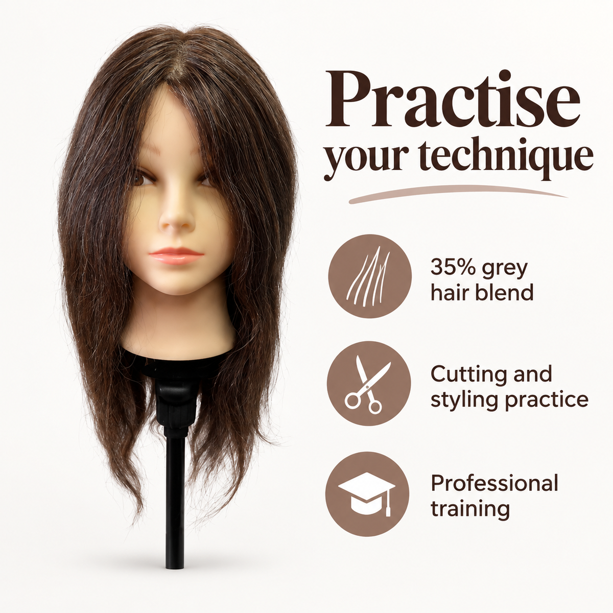 ICONIC Mannequin Head - Charli - 35% Grey Hair — key product benefits