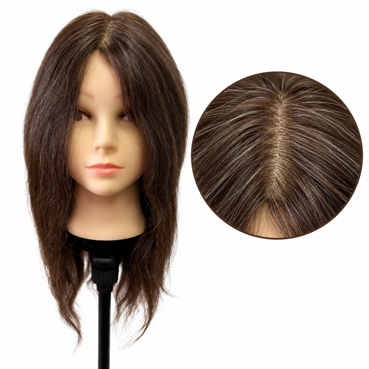 ICONIC Mannequin Head - Charli - 35% Grey Hair — close-up product detail