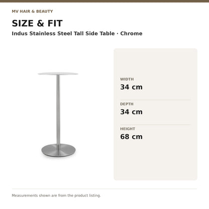 Indus Stainless Steel Tall Side Table – Chrome dimensions: Width: 34 cm; Depth: 34 cm; Height: 68 cm