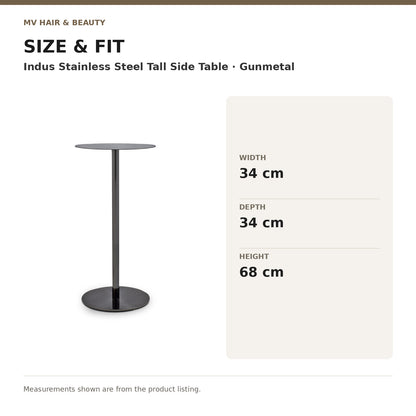 Indus Stainless Steel Tall Side Table – Gunmetal dimensions: Width: 34 cm; Depth: 34 cm; Height: 68 cm