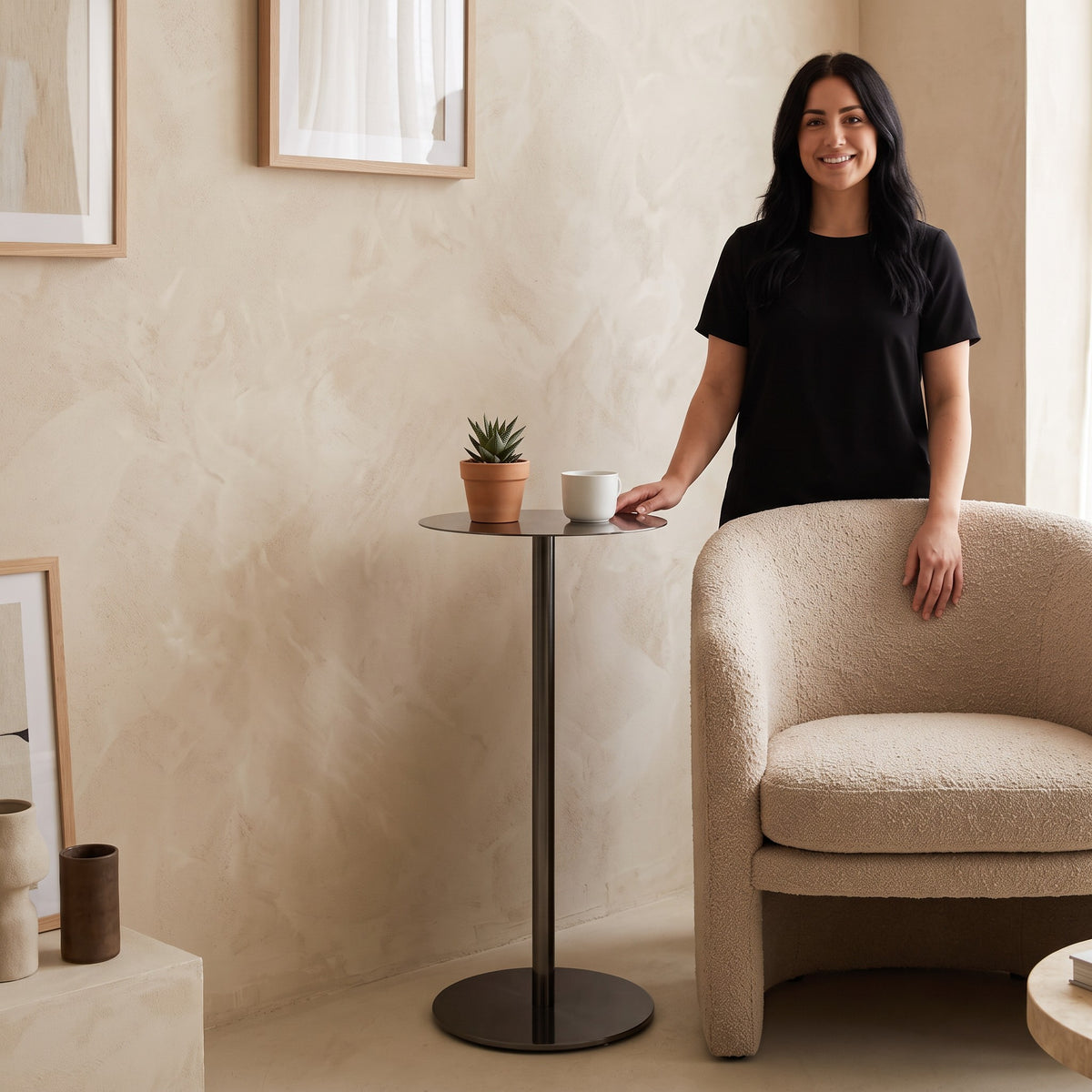 Indus Stainless Steel Tall Side Table Gunmetal, view 6