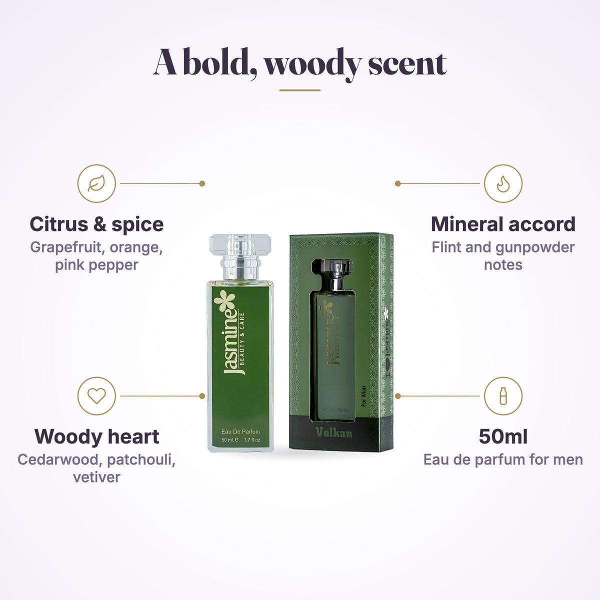 Jasmine Eau De Parfum Volkan 50ml features graphic