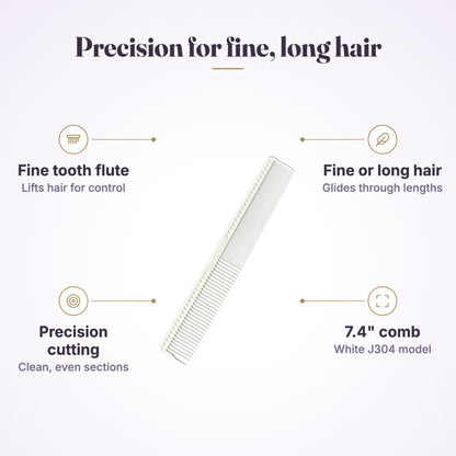 JRL Fine Cutting Comb 7.4" – White J304