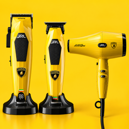 JRL x Lamborghini Bumblebee Trio – Yellow Clipper, Trimmer & Hair Dryer Set — close-up product detail