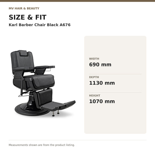 Karl Barber Chair Black A676 dimensions: Width: 690 mm; Depth: 1130 mm; Height: 1070 mm