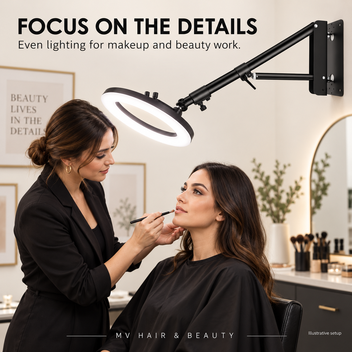 FOCUS ON THE DETAILS — Even lighting for makeup and beauty work.