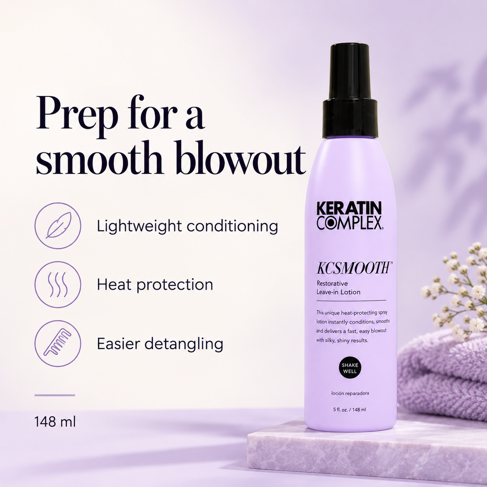 Keratin Complex KCSMOOTH Restorative Leave-In Lotion 148ml benefits: Lightweight conditioning, Heat protection, Easier detangling