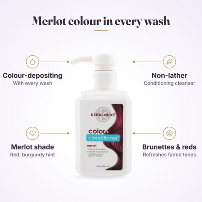 Keracolor Color Clenditioner Colour Shampoo Merlot 355ml features infographic